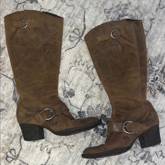 Born Shoes - Suede leather mid calf riding boots Born Shaylee